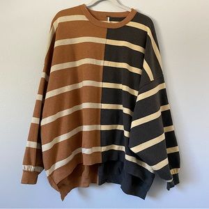 Free People Uptown Stripe Pullover Spiced Oatmeal Combo Size M LIKE NEW
